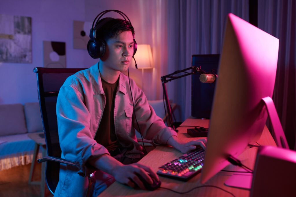 Boy Focusing on Playing Videogame